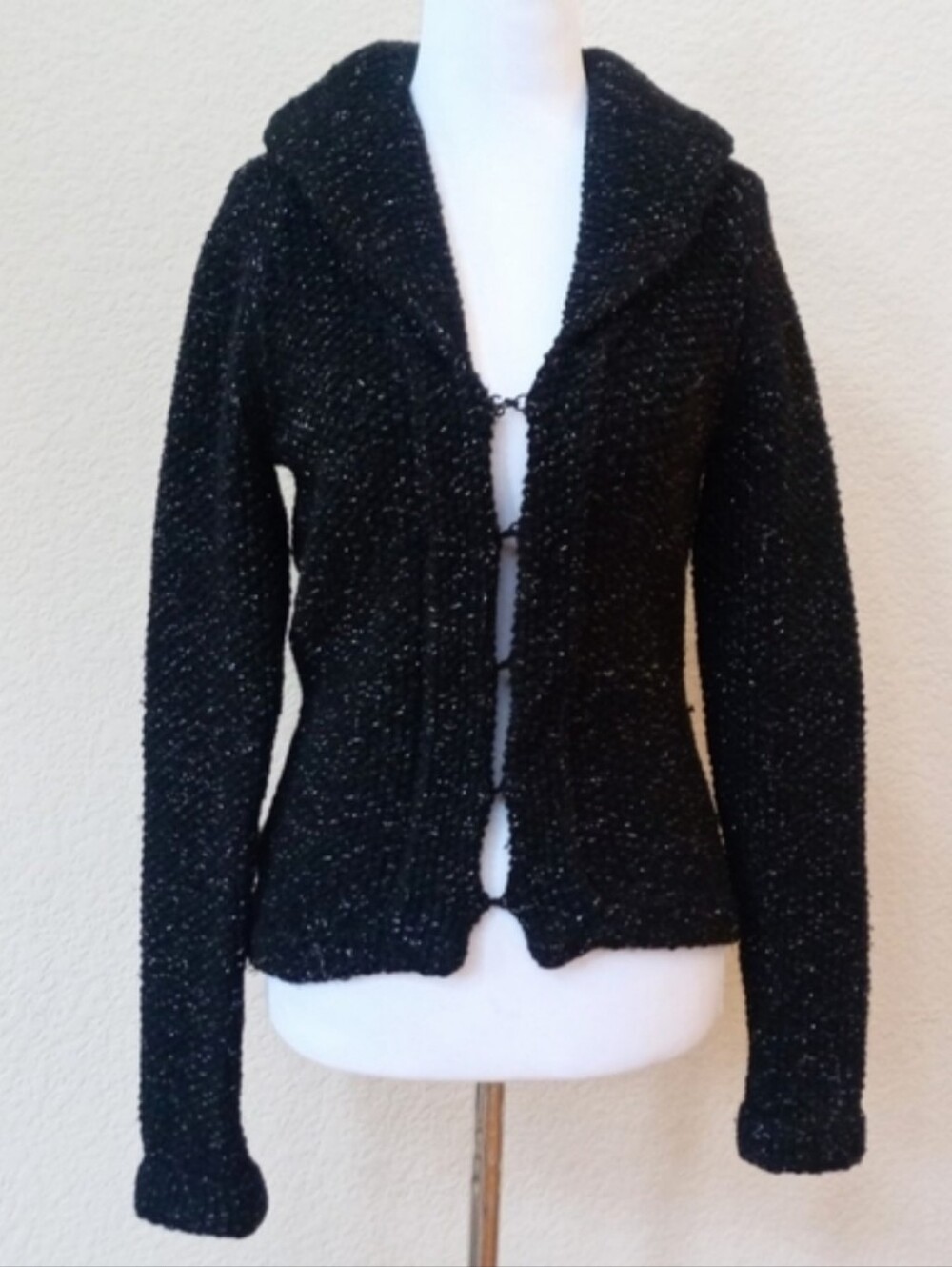 J. Crew handknit Y2K black and silver wool chunky cardigan sweater